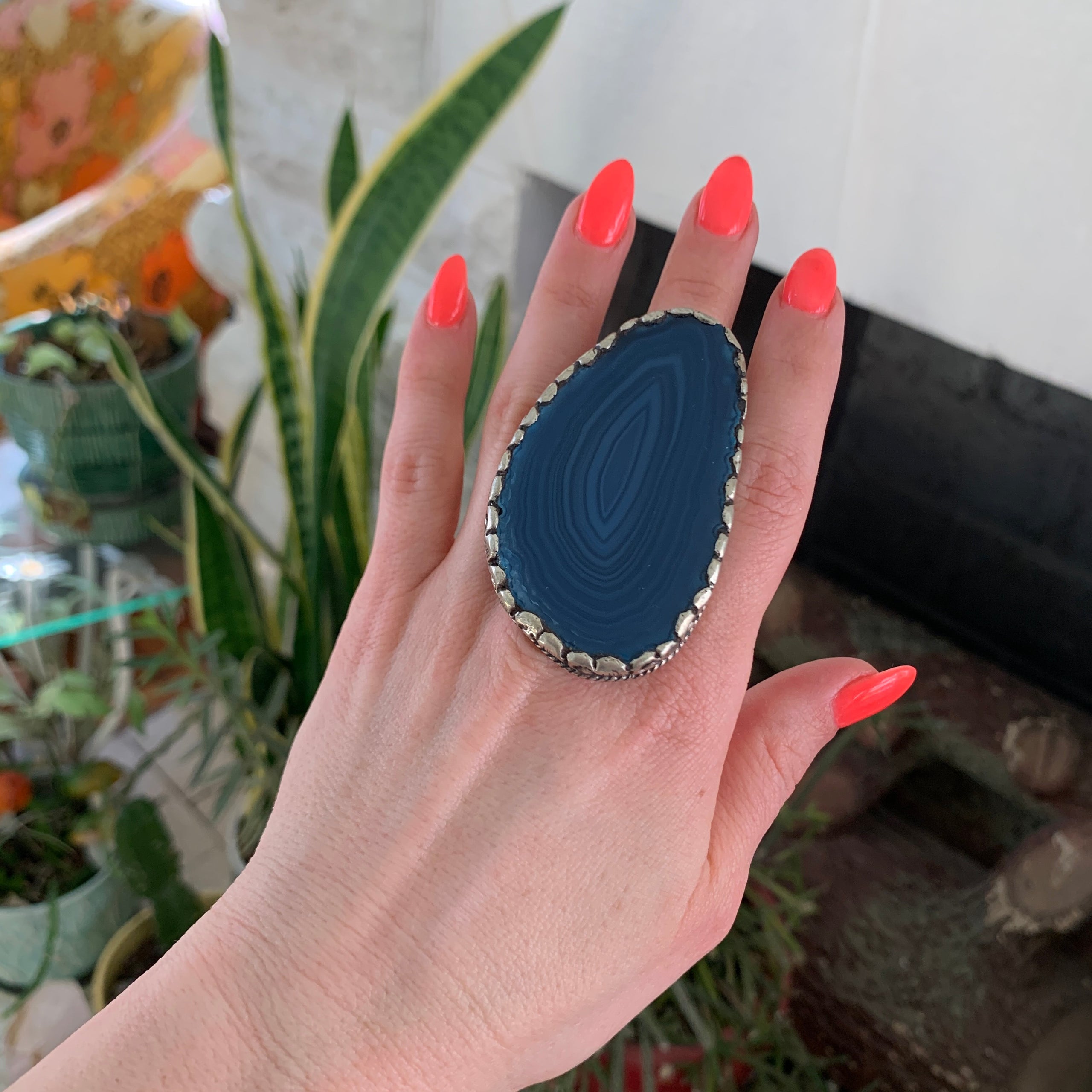Cobalt Blue Agate Ring from Nepal